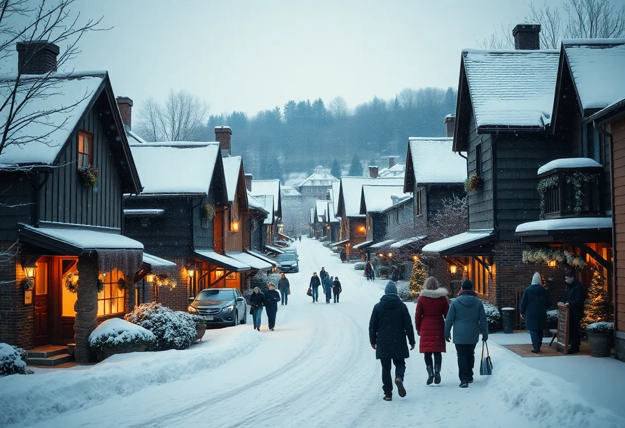 Winter scene in Chapin SC with snow falling