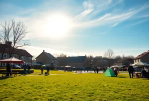 A warm winter day in Chapin with people outdoors
