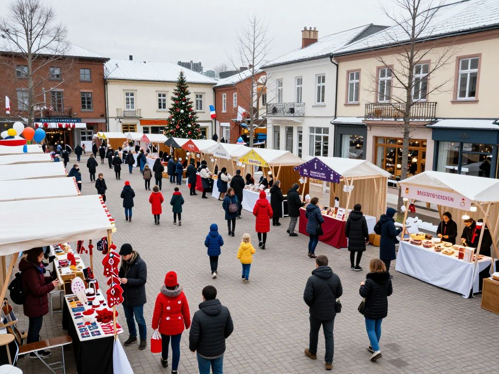 Families enjoying the Chapin Winter Festival in the town square