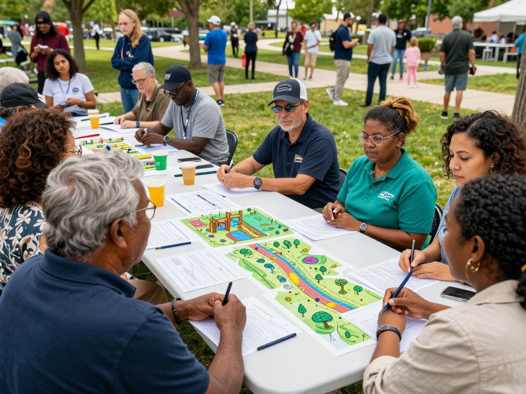 Community members discussing park renovation plans in Chapin.