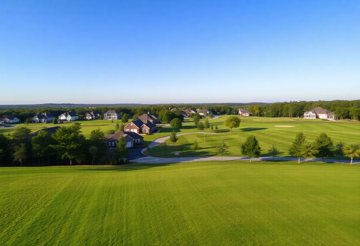 Scenic view of Chapin SC golf community with lush greens and homes