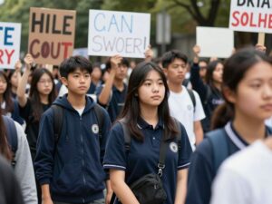 Students participating in a civic engagement protest in Columbia