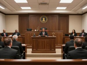 Courtroom scene related to illegal gambling case