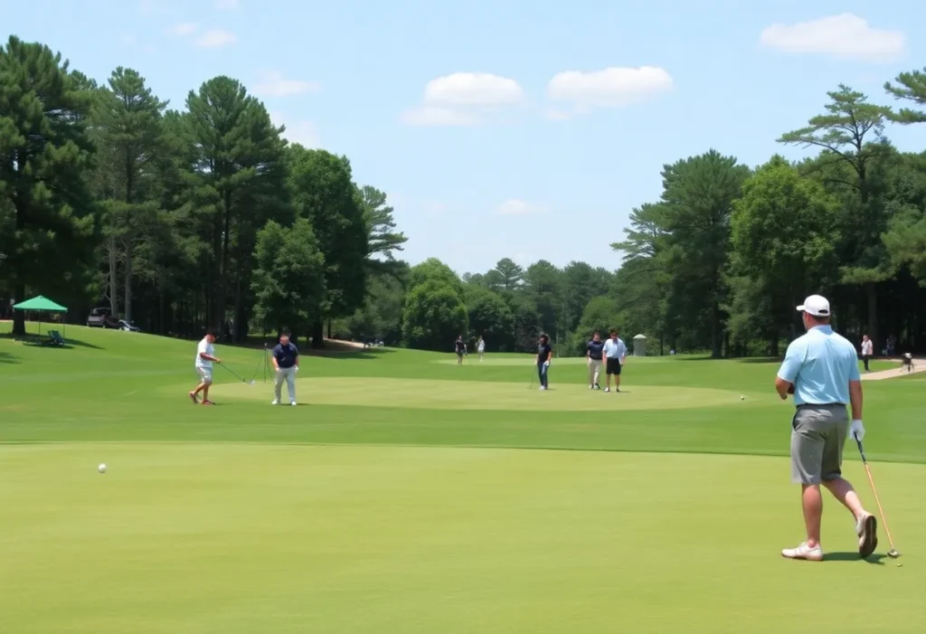 A beautiful golf course in Chapin, South Carolina, with golfers demonstrating etiquette and community standards.