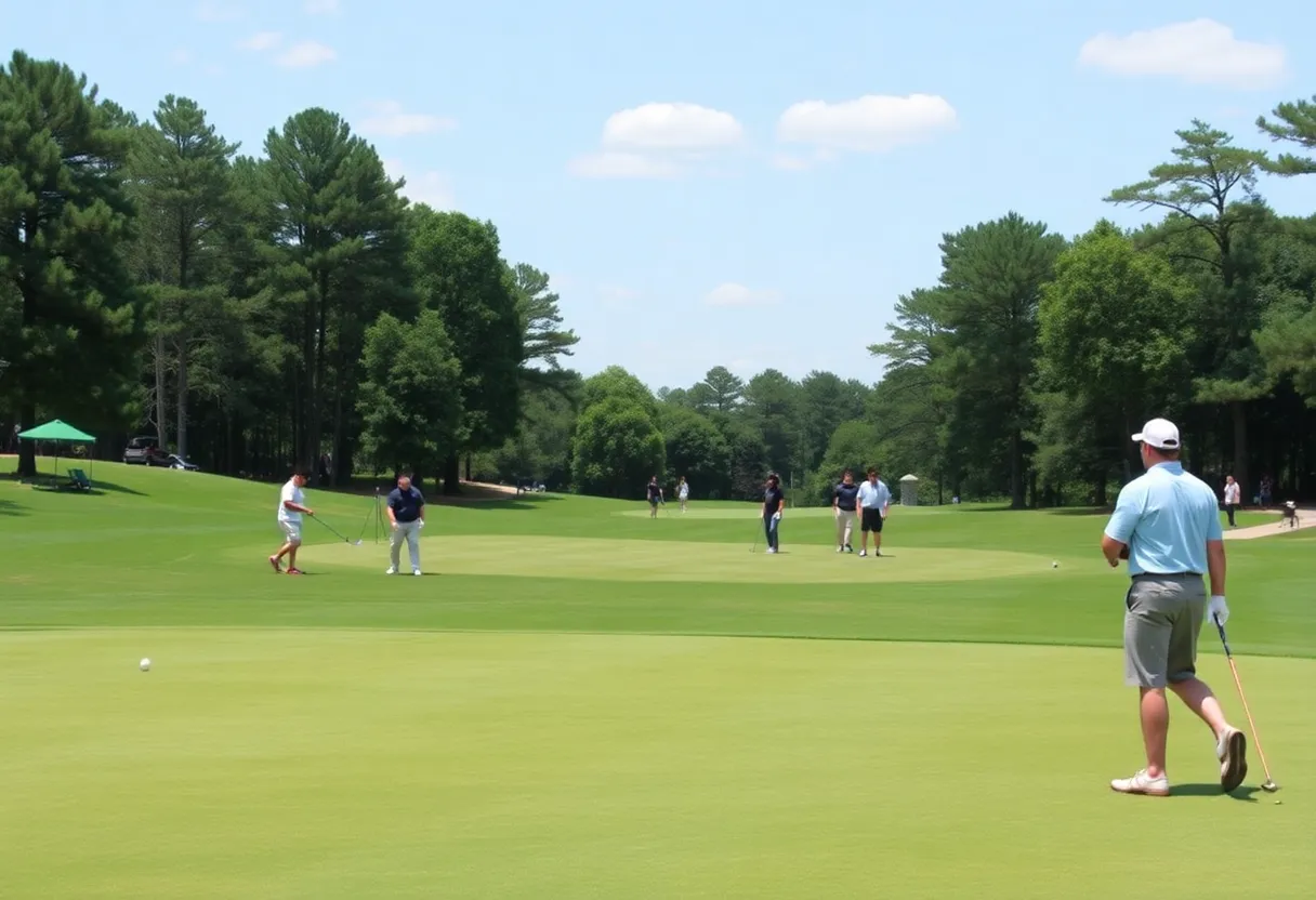 A beautiful golf course in Chapin, South Carolina, with golfers demonstrating etiquette and community standards.