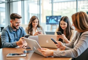 Consumers engaging with digital marketing on various devices during micro-moments.