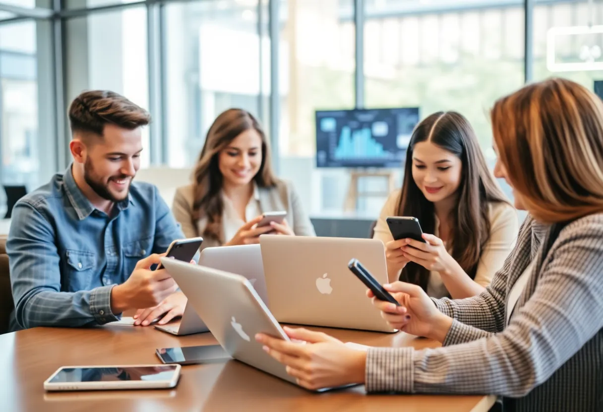 Consumers engaging with digital marketing on various devices during micro-moments.