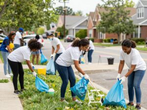 Residents participating in Chapin's Neighborhood Cleanup Day