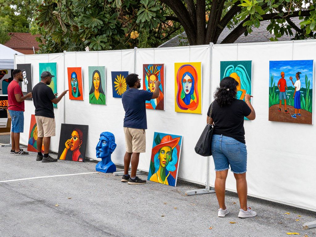 Community members engaging in an art exhibition showcasing local artists in Chapin, SC.