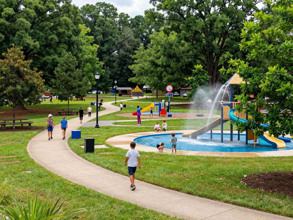 A scenic view of Chapin Community Park with trails and picnic areas.