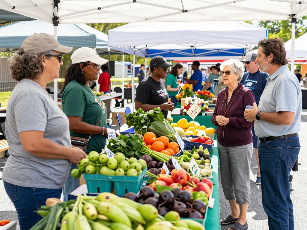 Vibrant scene at the Chapin Farmers Market with fresh produce and community engagement