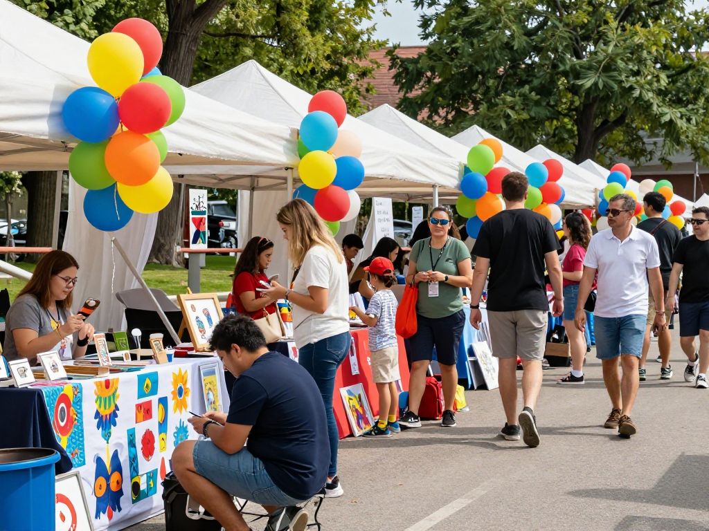 A lively market scene at the Chapin Labor Day Festival with local vendors and community members.