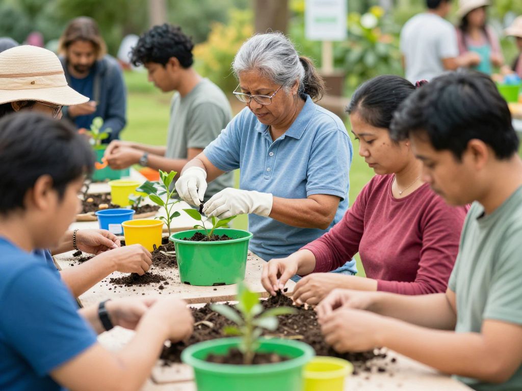 Residents engaging in a sustainable gardening workshop at Chapin Library.