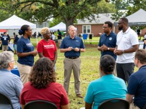 Community representatives from various nonprofit organizations in Chapin, SC, discussing initiatives.