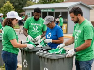 Chapin residents participating in recycling efforts with curbside bins