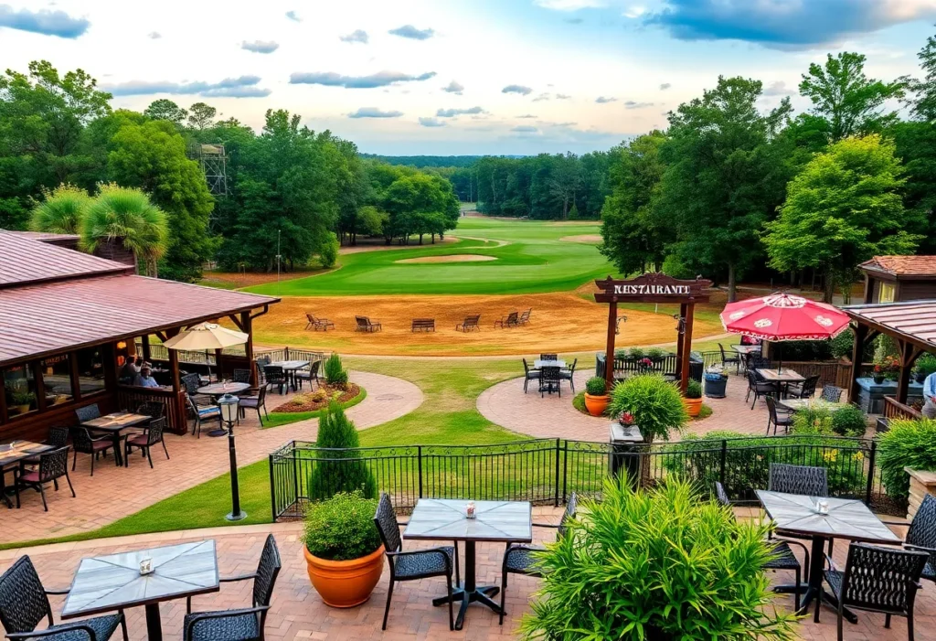 A scenic view of golf course and nearby restaurants in Chapin SC