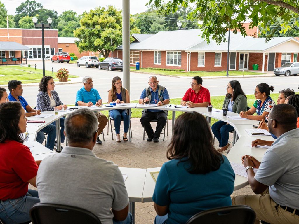 Community members participating in a Town Hall meeting discussing schools facility upgrades in Chapin.