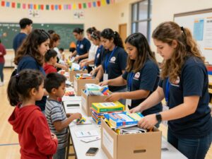 Community members volunteering at Chapin supply drive event