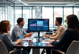 A team collaborating on digital marketing strategies