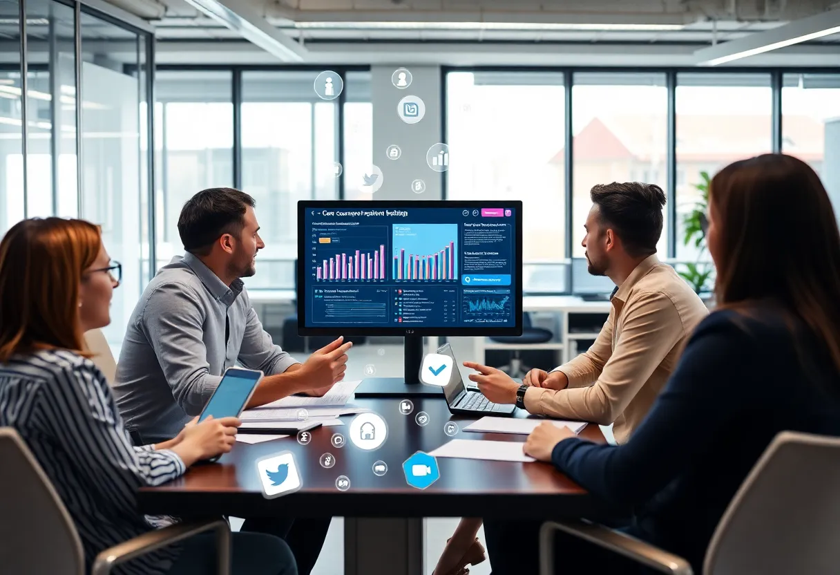 A team collaborating on digital marketing strategies