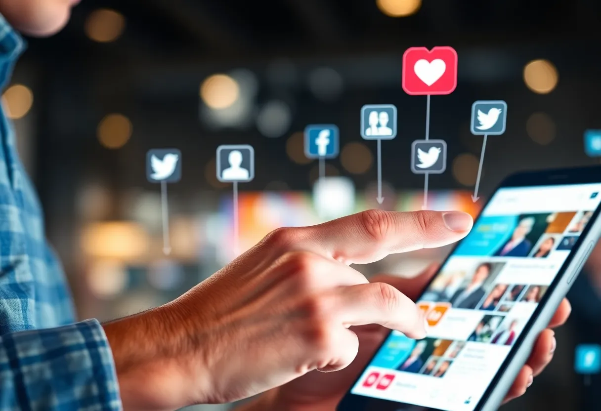 Person interacting with social media trends for marketing