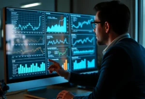 Professional examining trend analysis for digital marketing strategy