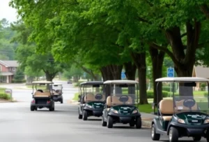 Golf carts navigating through a friendly neighborhood in Chapin, SC