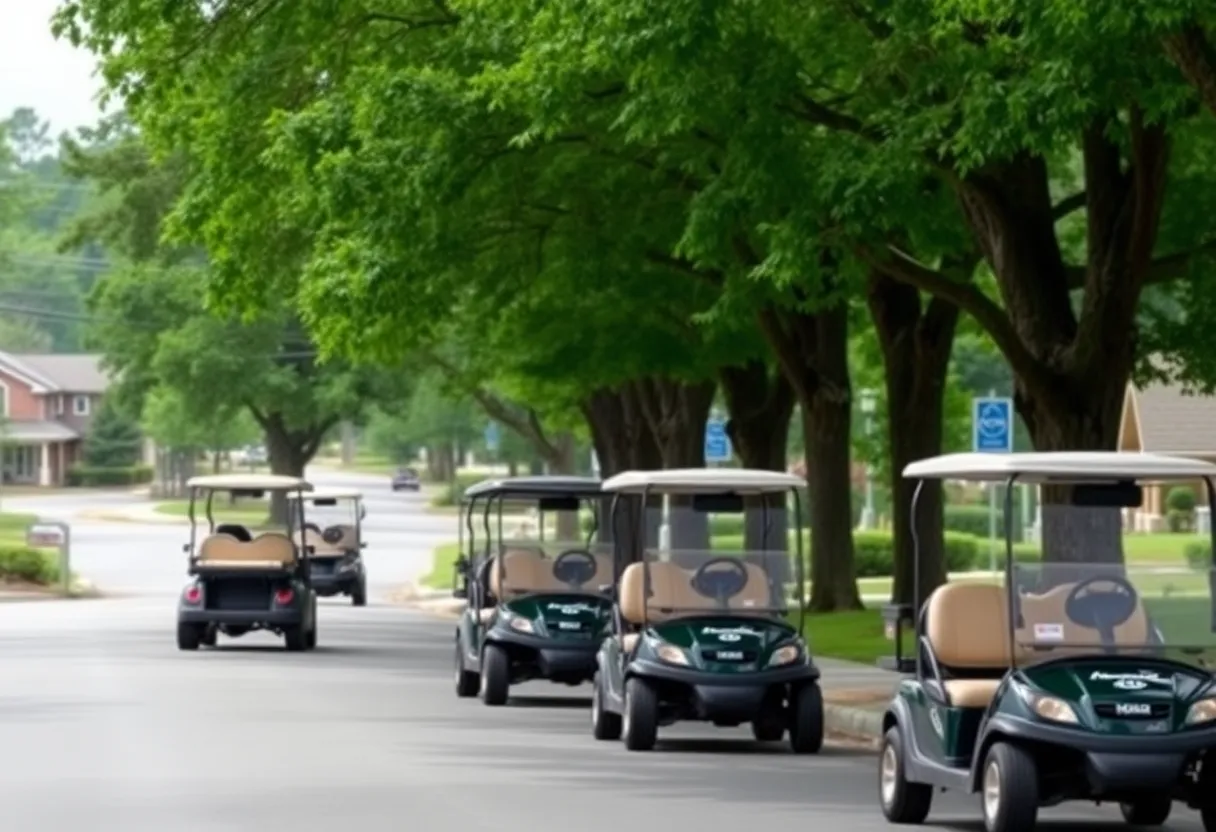 Golf carts navigating through a friendly neighborhood in Chapin, SC