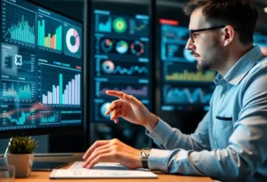 Marketer using data visualization tools for digital marketing analysis.