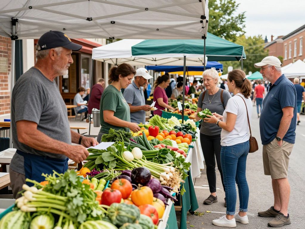 Chapin Downtown Farmer's Market with vendors and shoppers