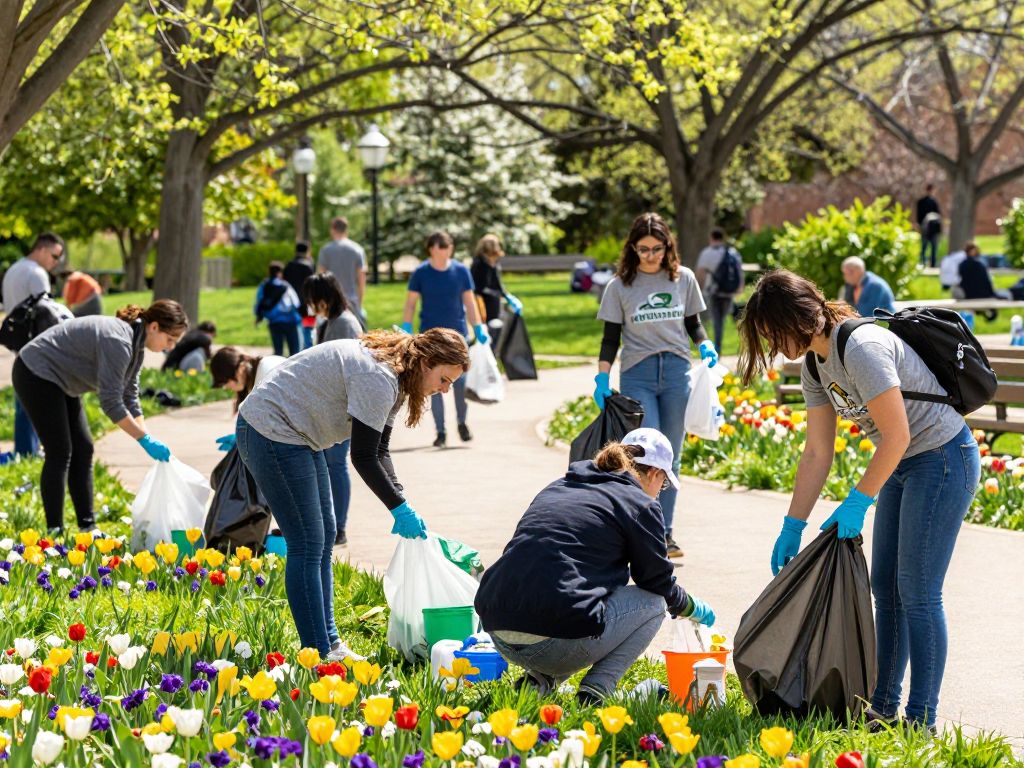 Volunteers participating in Chapin's Earth Day clean-up event in a local park.